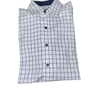 Tasso Elba Classic White and Blue Plaid Men's Button Up Shirt Size Small